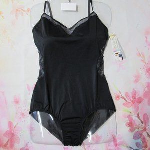 Black Leotard New Size XL - Fits LA Dance Ballet Body Wrappers Floral Mesh Cami